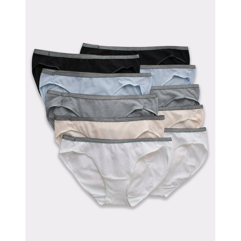 Hanes Women's Stretch Cotton Bikini Underwear, Moisture-Wicking, 10-Pack  Assorted 9 