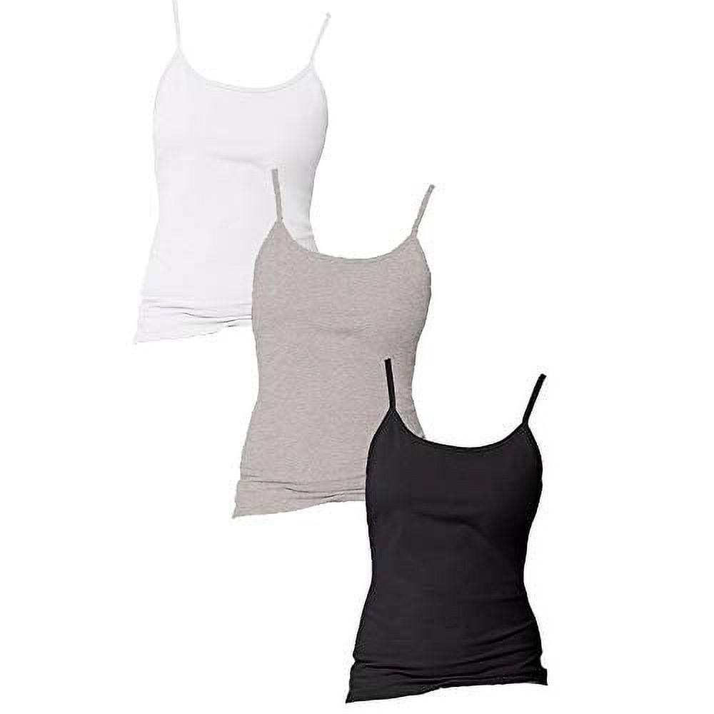 Hanes Women`s Stretch Cotton Cami with Built-In Shelf Bra, O9342, M, White  (Pack of 3) (1 Black / 1 Grey Heather / 1 White) 