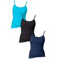 thumbnail image 1 of Hanes Women`s Stretch Cotton Cami with Built-In Shelf Bra (Pack of 3) (1 Black / 1 Navy / 1 Flying Turquoise), 1 of 1