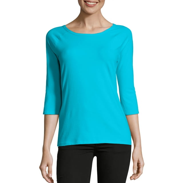 Hanes Women's Stretch Cotton Raglan 3/4-Sleeve Tee - Walmart.com