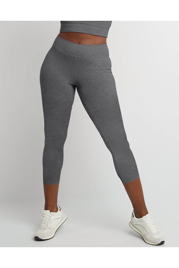Women's Stretch Jersey Capri Leggings, 21" Charcoal Heather 2XL