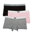 thumbnail image 1 of Hanes Women’s Stretch Vintage Cotton Boxer Brief Underwear, Pink and Black (3 Pack), 1 of 3