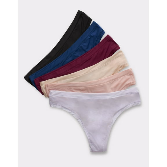 Hanes Women's Super Stretch Microfiber Thong Underwear, Comfort Flex Fit, 6-Pack Assorted XL