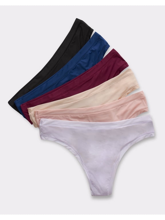 Women's Super Stretch Microfiber Thong Underwear, Comfort Flex Fit, 6-Pack Assorted XL