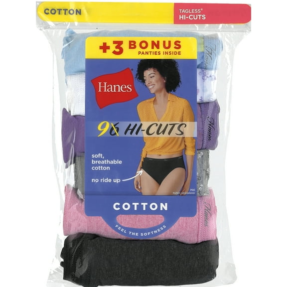 Hanes Women's Super Value Bonus Cool Comfort Cotton Hi-Cut Underwear, 6+3 Bonus Pack