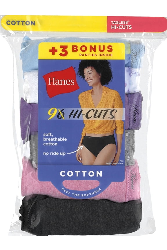 Women's Super Value Bonus Cool Comfort Cotton Hi-Cut Underwear, 6+3 Bonus Pack