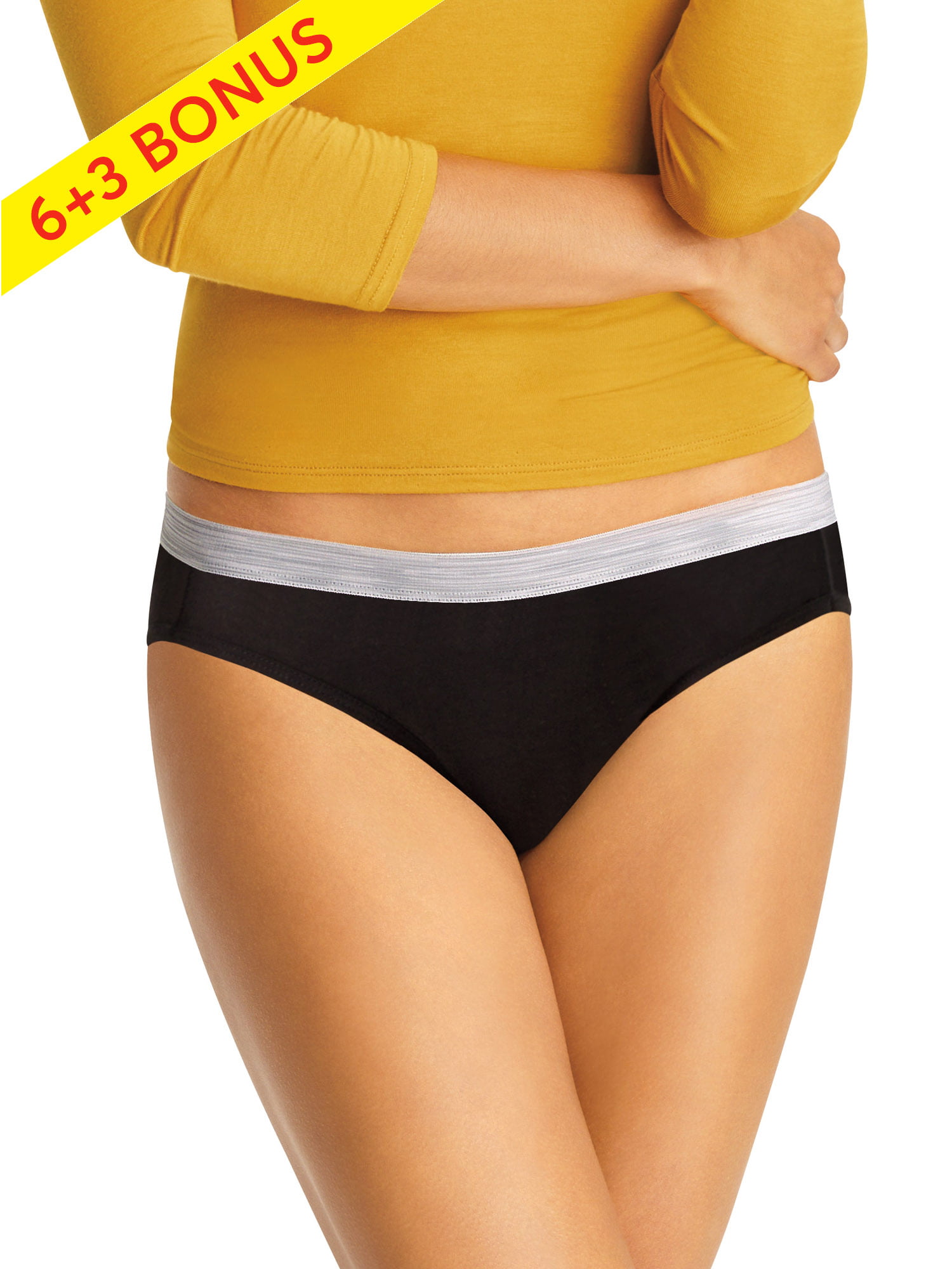 Hanes Women's Super Value Bonus Cool Comfort Sporty Cotton Bikini Underwear,  6+3 Bonus Pack 
