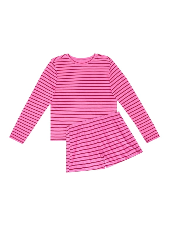 Women's SuperSoft Pajama Set, Loungewear Pink Oleander/Rosy Red Stripe S