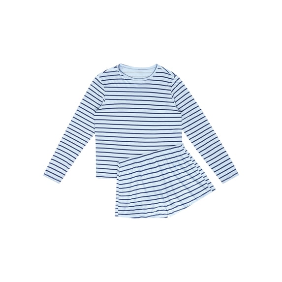 Hanes Women's SuperSoft Pajama Set, Loungewear Powder Fresh/Indigo Ink Stripe L