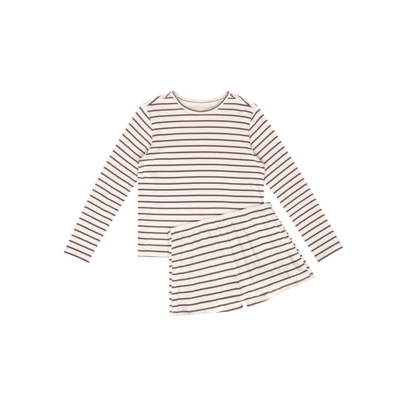 Hanes Women's SuperSoft Pajama Set, Loungewear Sandstone Beige/Dark Brown Stripe 2XL