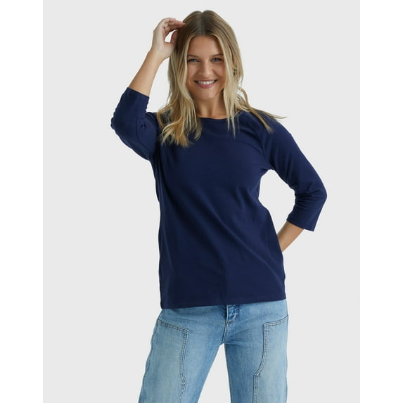 Hanes Women's T-Shirt Raglan Sleeve Tee Stretch Cotton Plain 6 Colors sz S-2XL