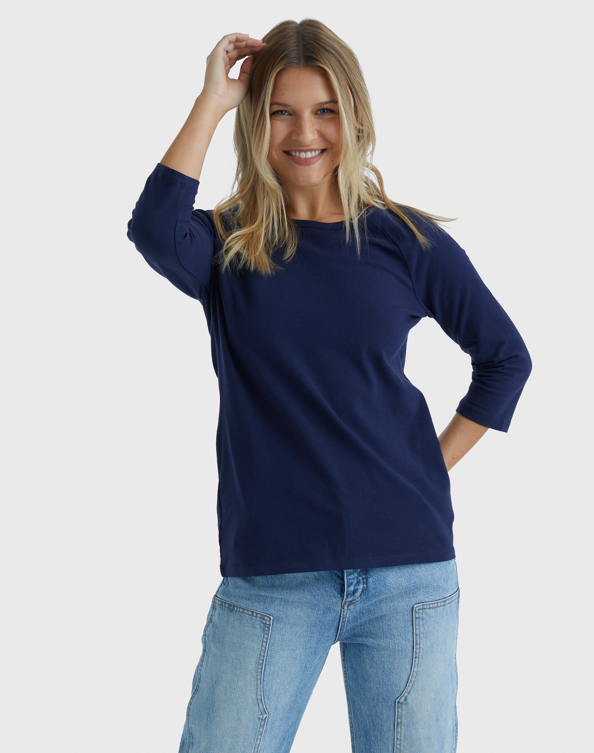 Hanes Women's T-Shirt Raglan Sleeve Tee Stretch Cotton Plain 6 Colors ...