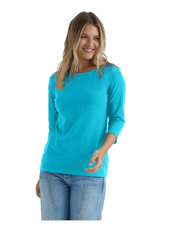 Women's T-Shirt Raglan Sleeve Tee Stretch Cotton Plain 6 Colors sz S-2XL