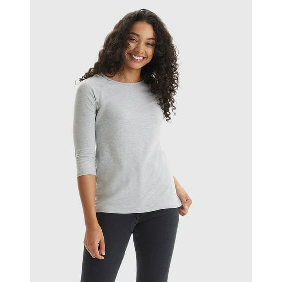 Hanes Women's T-Shirt Raglan Sleeve Tee Stretch Cotton Plain 6 Colors sz S-2XL