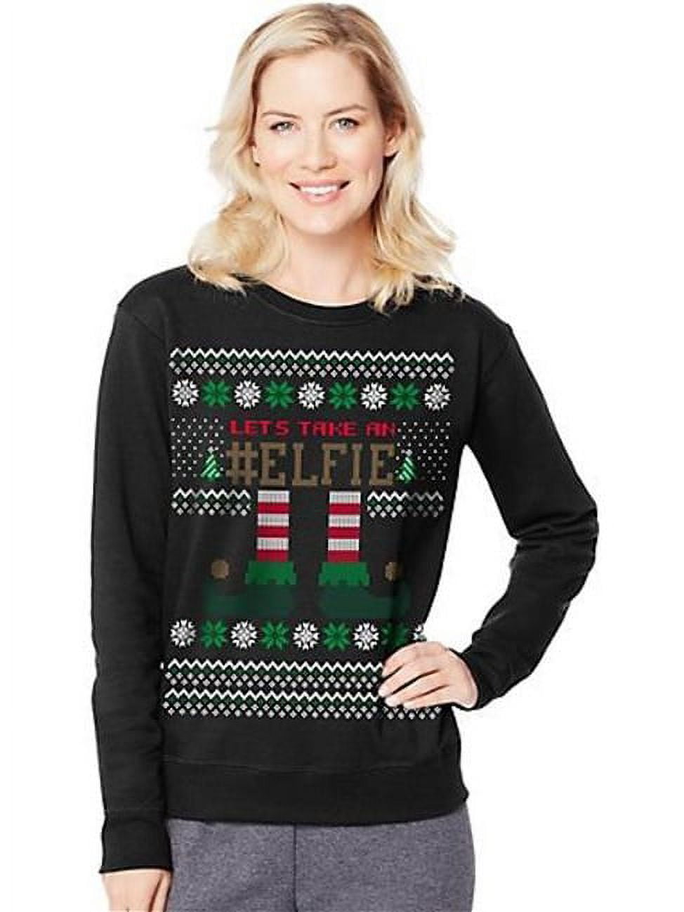 Hanes Women's Ugly Christmas Sweatshirt-XL/Lets Take An Elfie/Black ...