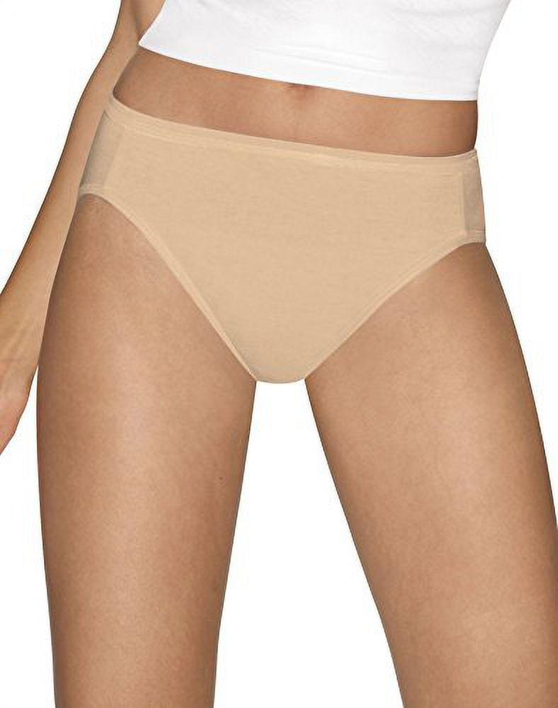 Hanes Women`s Ultimate Comfort Cotton 10-Pack Hi-Cut Panties 9, Nude  Dot/White 