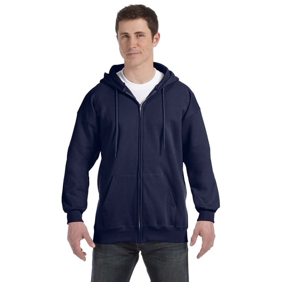 Adult 9.7 oz. Ultimate Cotton 90/10 Full-Zip Hooded Sweatshirt (NAVY - 3X LARGE)