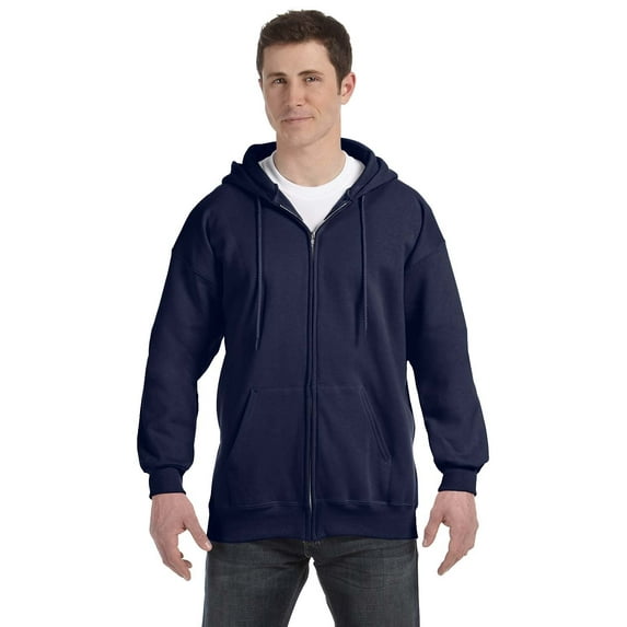 Adult 9.7 oz. Ultimate Cotton 90/10 Full-Zip Hooded Sweatshirt (NAVY - 3X LARGE)