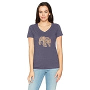 Hanes Women's V-Neck Graphic T-Shirt, Elephant Pattern Elephant/Navy Heather M