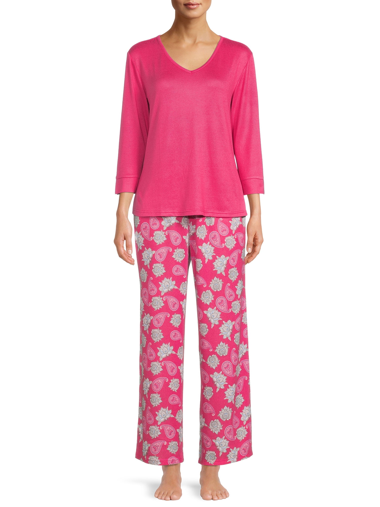 Hanes Women's V-Neck Top and Pants Pajama Set, 2-Piece 