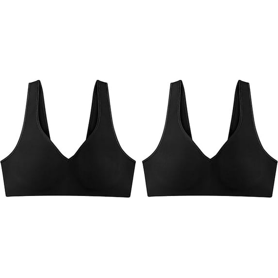 Hanes Women's Wireless Bra, Smooth Comfort Full-Coverage T-Shirt Bra, Single or 2-Pack, Black/Black, 2-Pack, Small