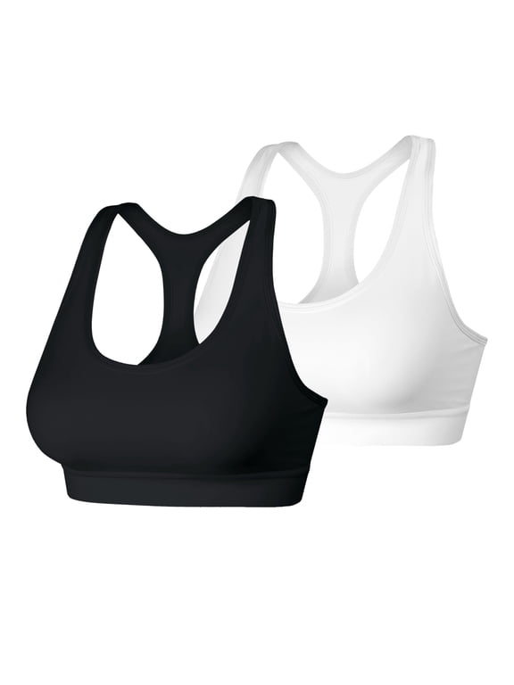 Sport Women's Racerback Sports Bra with Compression, 2-Pack Black/White 2XL