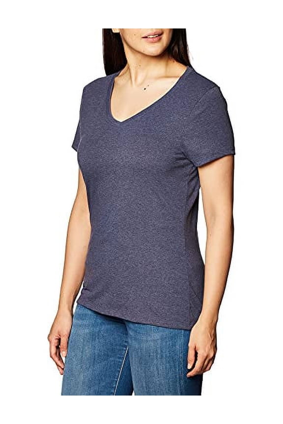 Women's X-Temp Short Sleeve V-Neck Tee with FreshIQ, Navy Triblend, Large