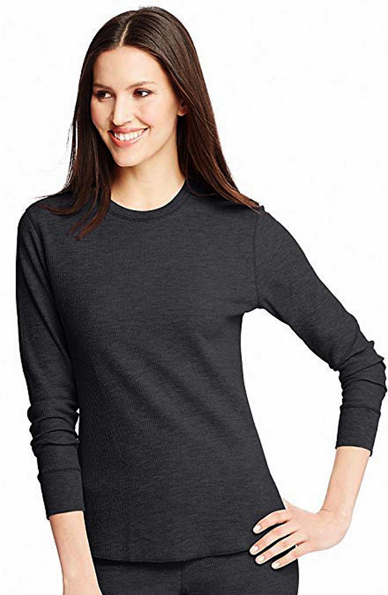 Hanes Women s X Temp Thermal Underwear Solids and Printed Long Sleeve Crew Top 41032 Medium Black Walmart