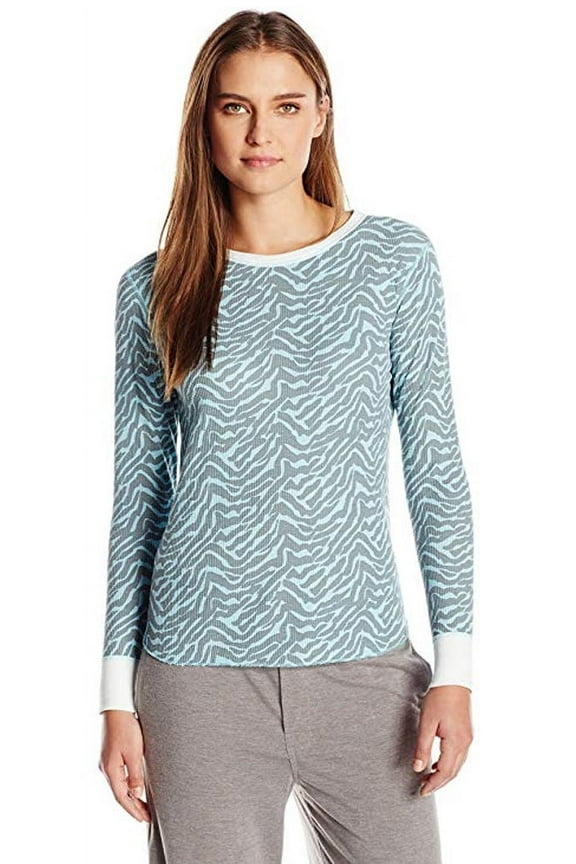 Women's X-Temp Thermal Underwear - Solids and Printed Long Sleeve Crew Top 41106-Medium (Blue/Grey Zebra)