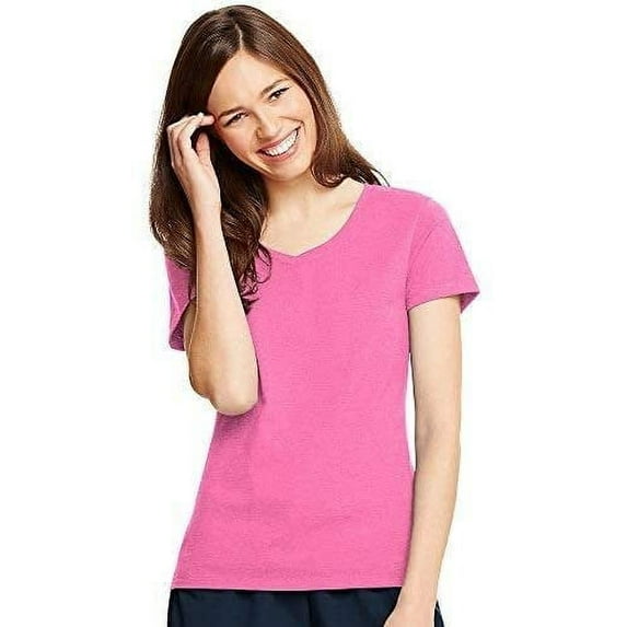 Hanes Women's X-Temp V-Neck T-Shirt_Neon Pink Heather_L
