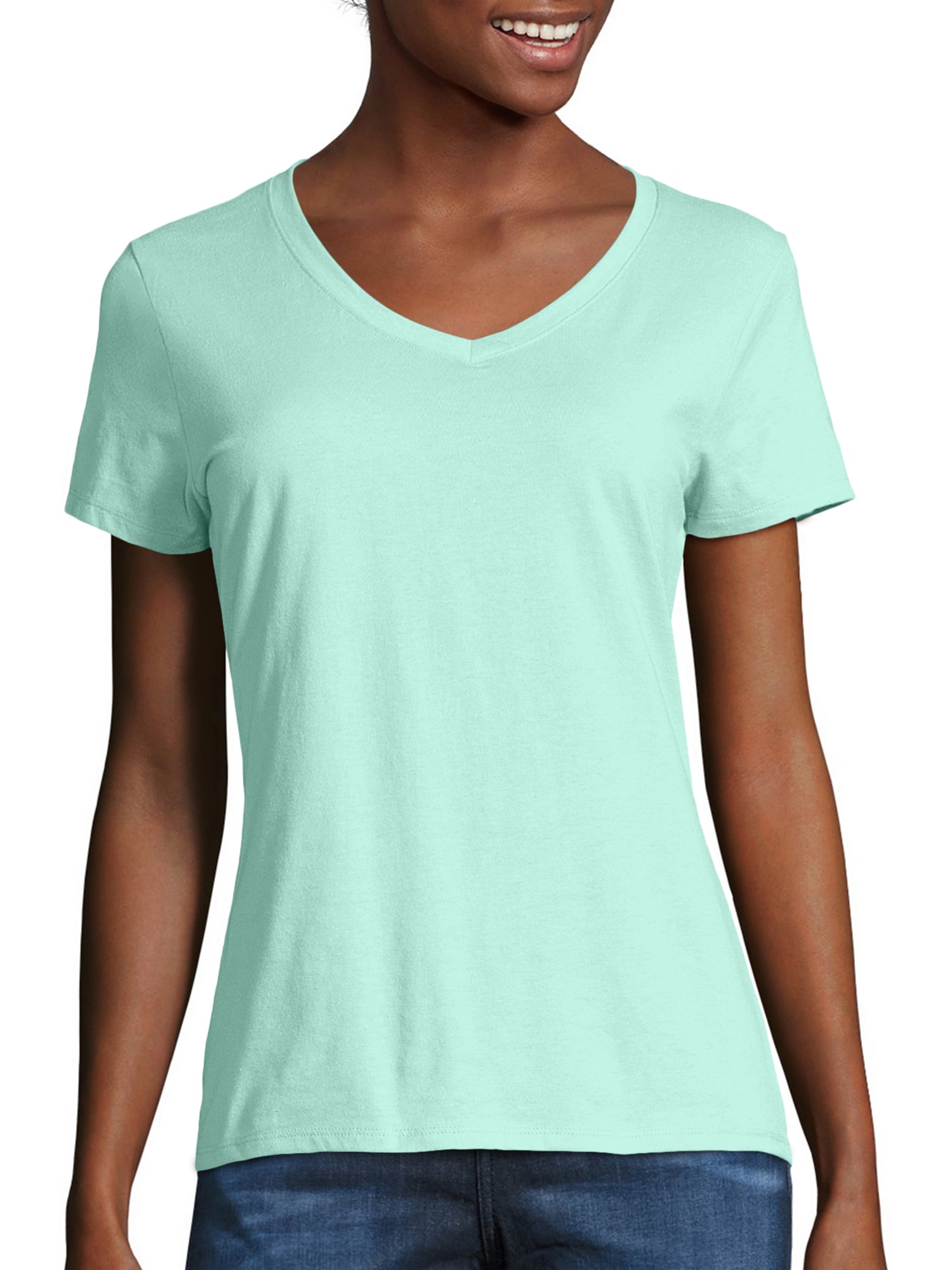 Hanes Women's Short Sleeve Flowy V-Neck T-Shirt - Relaxed Fit Basic Tee - View #7