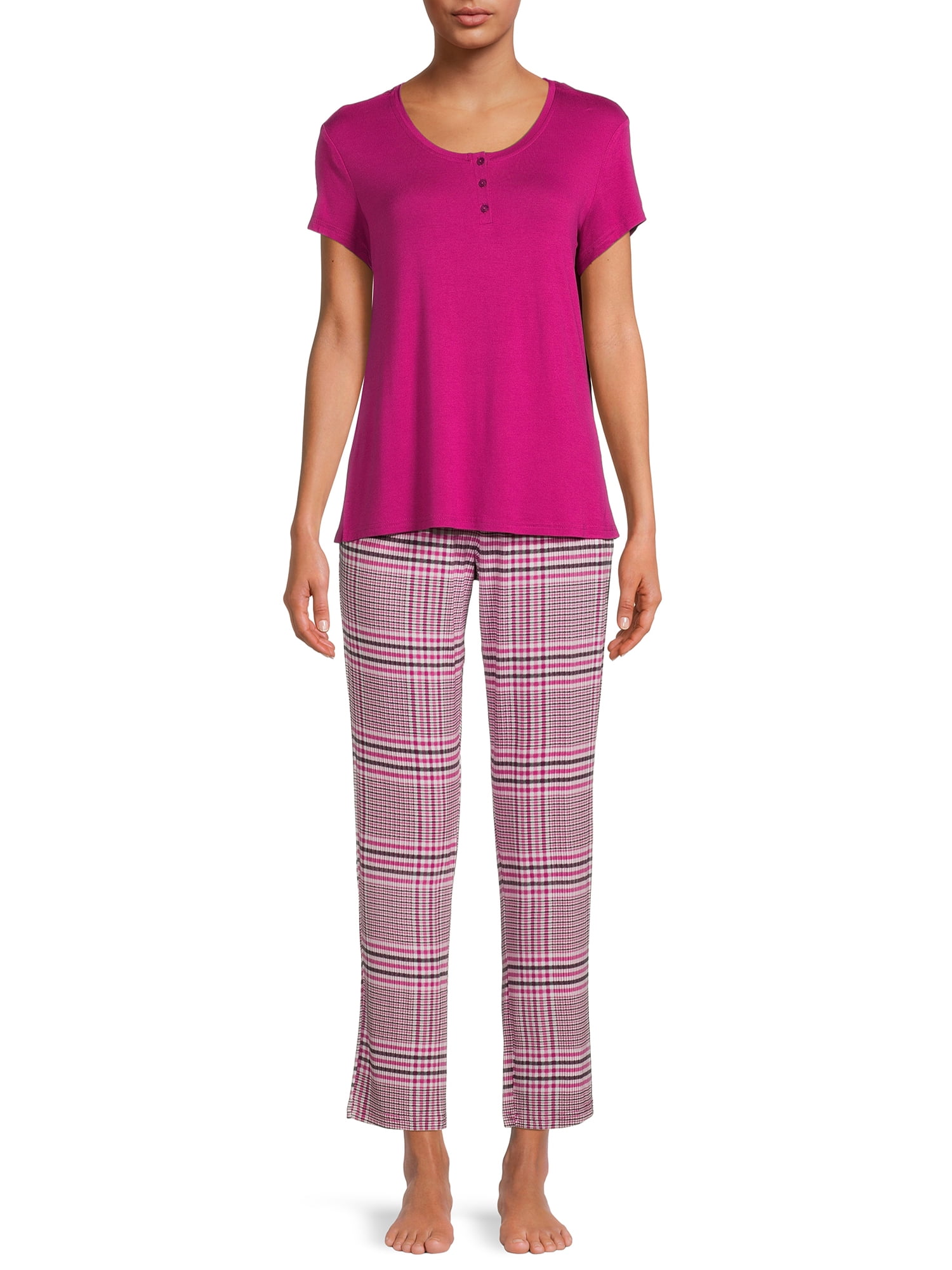 Hanes Women's and Women's Plus Comfort Supreme Short Sleeve Top and Pants  PJ Set, 2-Piece 