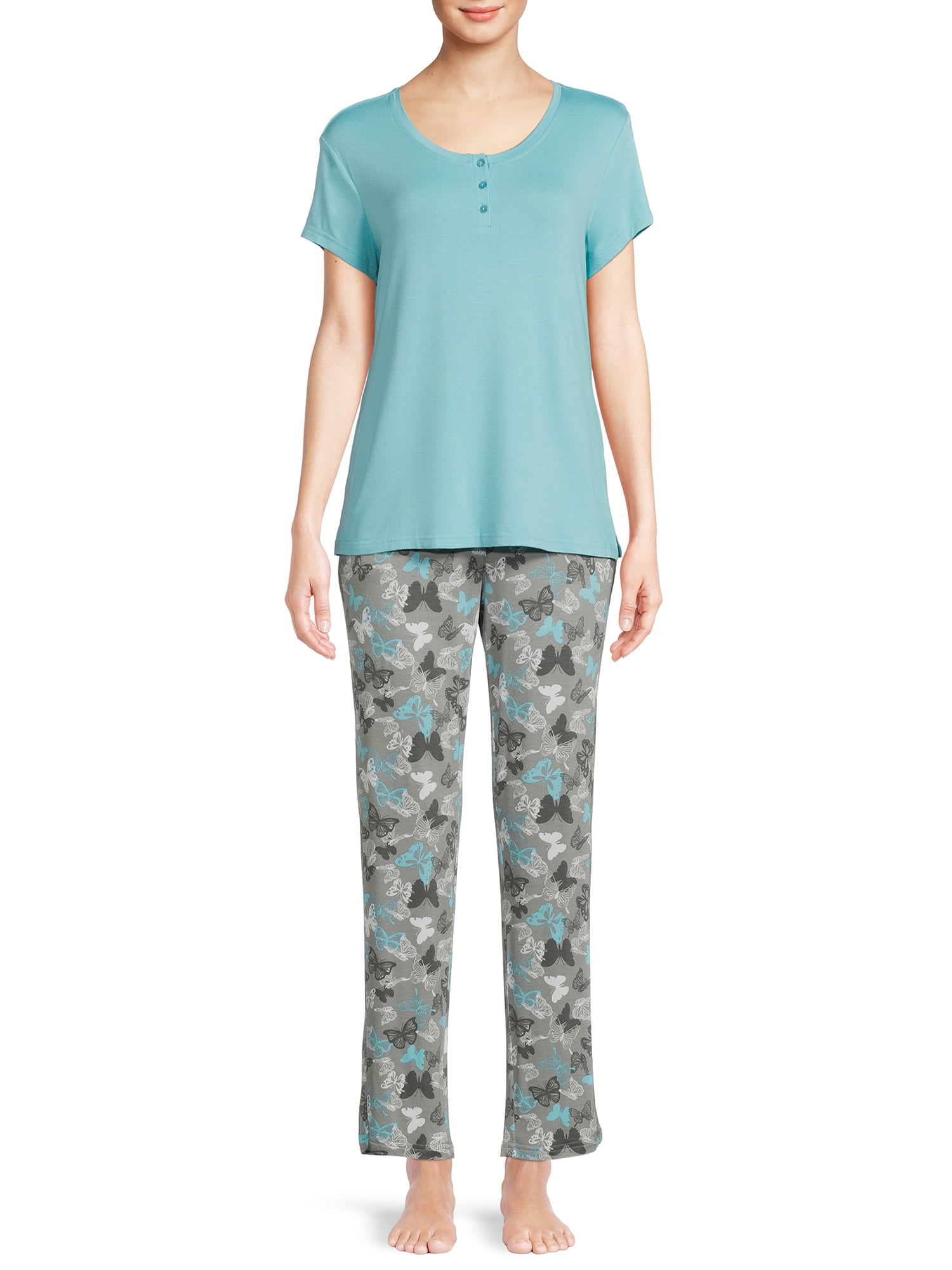 Hanes Women's and Women's Plus Comfort Supreme Short Sleeve Top and Pants  PJ Set, 2-Piece 