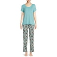 thumbnail image 1 of Hanes Women’s and Women’s Plus Comfort Supreme Short Sleeve Top and Pants PJ Set, 2-Piece, 1 of 5