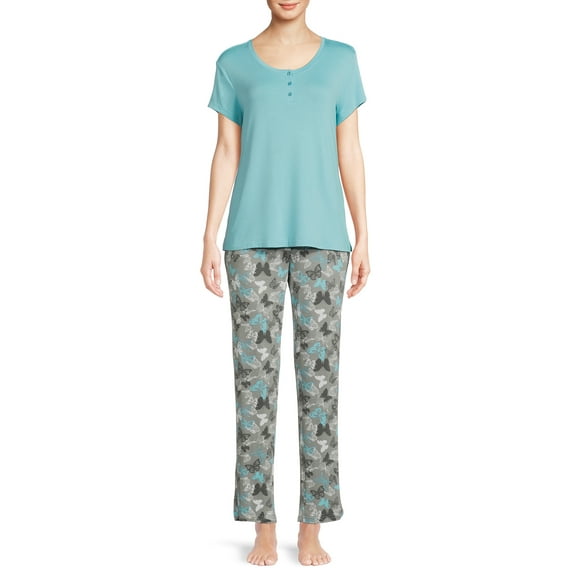 Hanes Women’s and Women’s Plus Comfort Supreme Short Sleeve Top and Pants PJ Set, 2-Piece