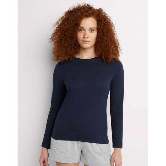 Women's Hanes® Originals Long Sleeve Crewneck Tee Color: Navy Size: LARGE