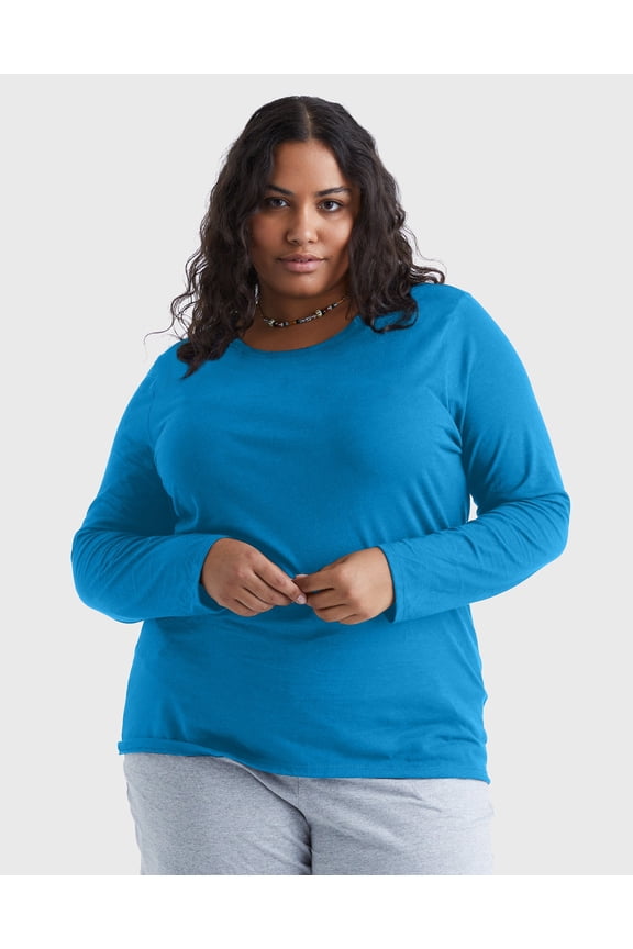 Women's Long Sleeve Scoop-Neck Cotton T-Shirt (Plus Size) Deep Dive 3X