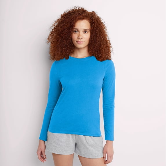 Hanes Women's Long Sleeve Cotton T-Shirt Deep Dive M