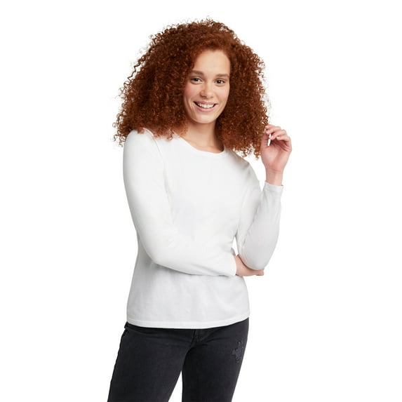 Women's Hanes® Originals Long Sleeve Crewneck Tee Color: White Size: X SMALL