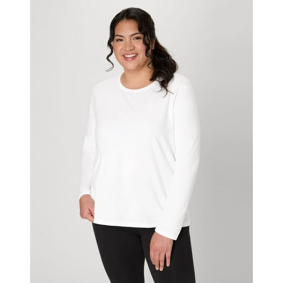 Hanes Women's Long Sleeve Scoop-Neck Cotton T-Shirt (Plus Size) White 3X