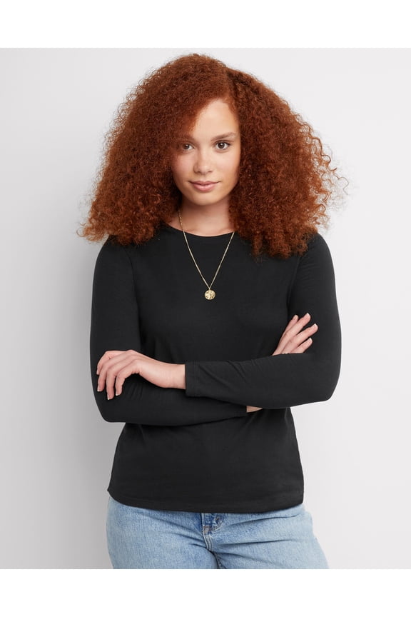 Women's Long Sleeve Cotton T-Shirt Ebony 2XL
