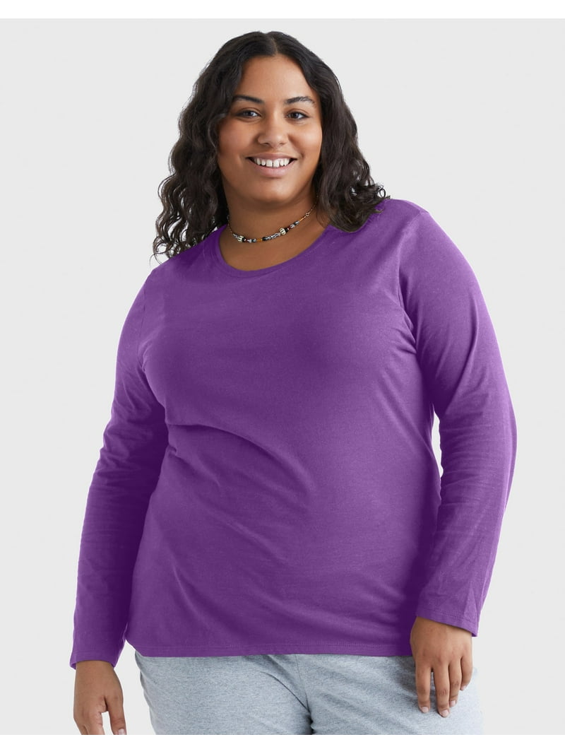 Hanes Women's Long Sleeve Scoop-Neck Cotton T-Shirt (Plus Size