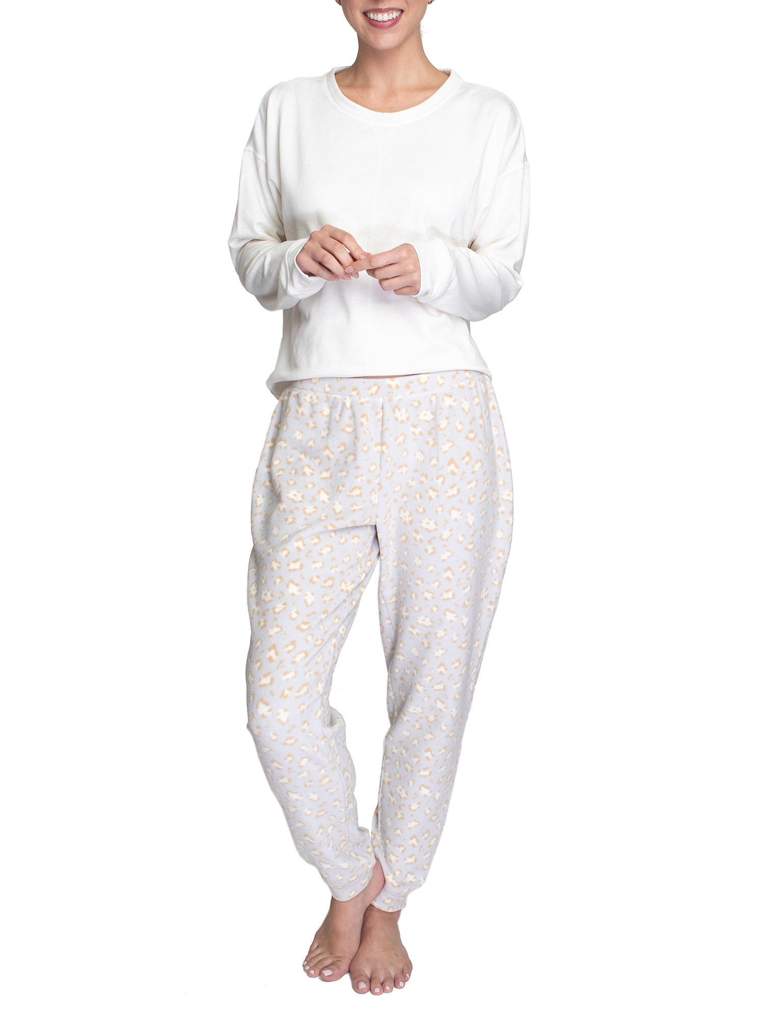 Hanes Women's and Women's Plus Long Sleeve Top and Pajama Jogger Pants ...