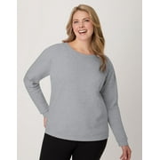 HANES EcoSmart Women's Fleece Sweatshirt, V-Notch Navy Heather L