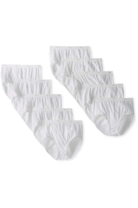 Womens 10 Pack Cotton Brief Panty, White, Size 7