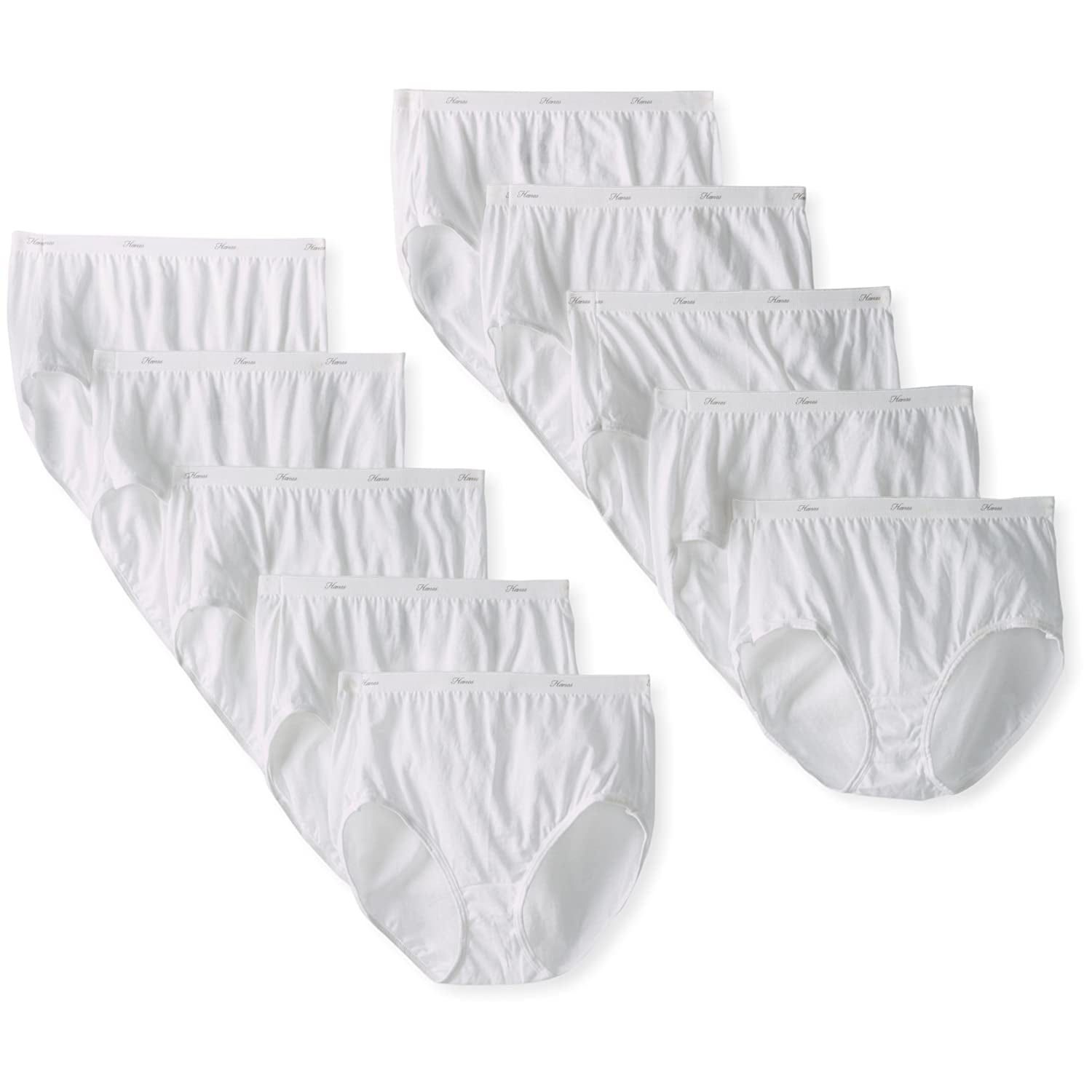 Hanes Womens 10 Pack Cotton Brief Panty, White, Size 7