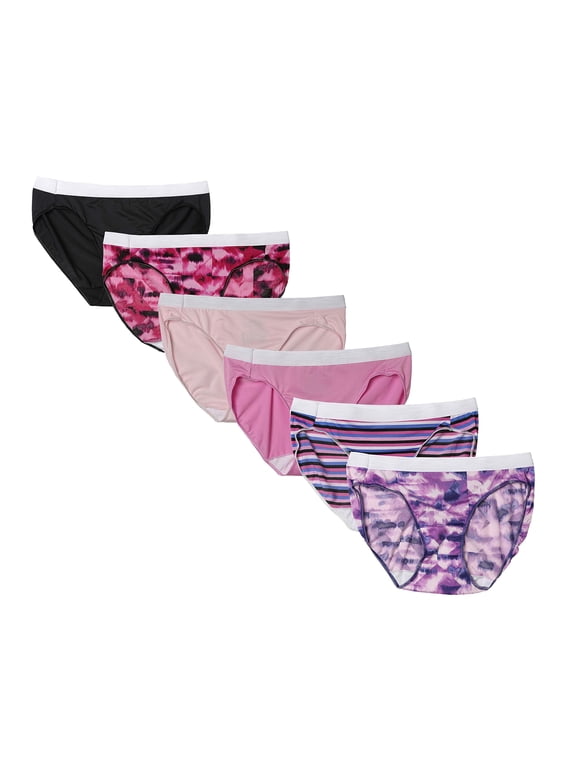 Womens Cool Comfort Microfiber Sporty Bikinis 6-Pack, Assorted (5)