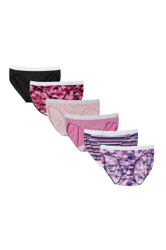 Womens Cool Comfort Microfiber Sporty Bikinis 6-Pack, Assorted (7)