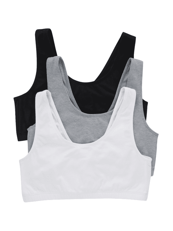 Womens Cotton Scoopneck Crop Sports Low Impact Bralette 3-Pack