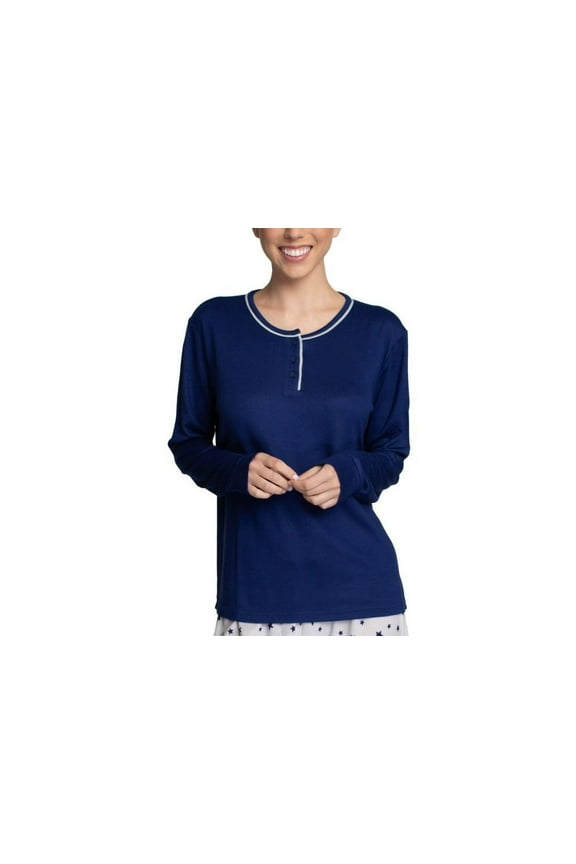 Womens Henley Top,Blue,Large